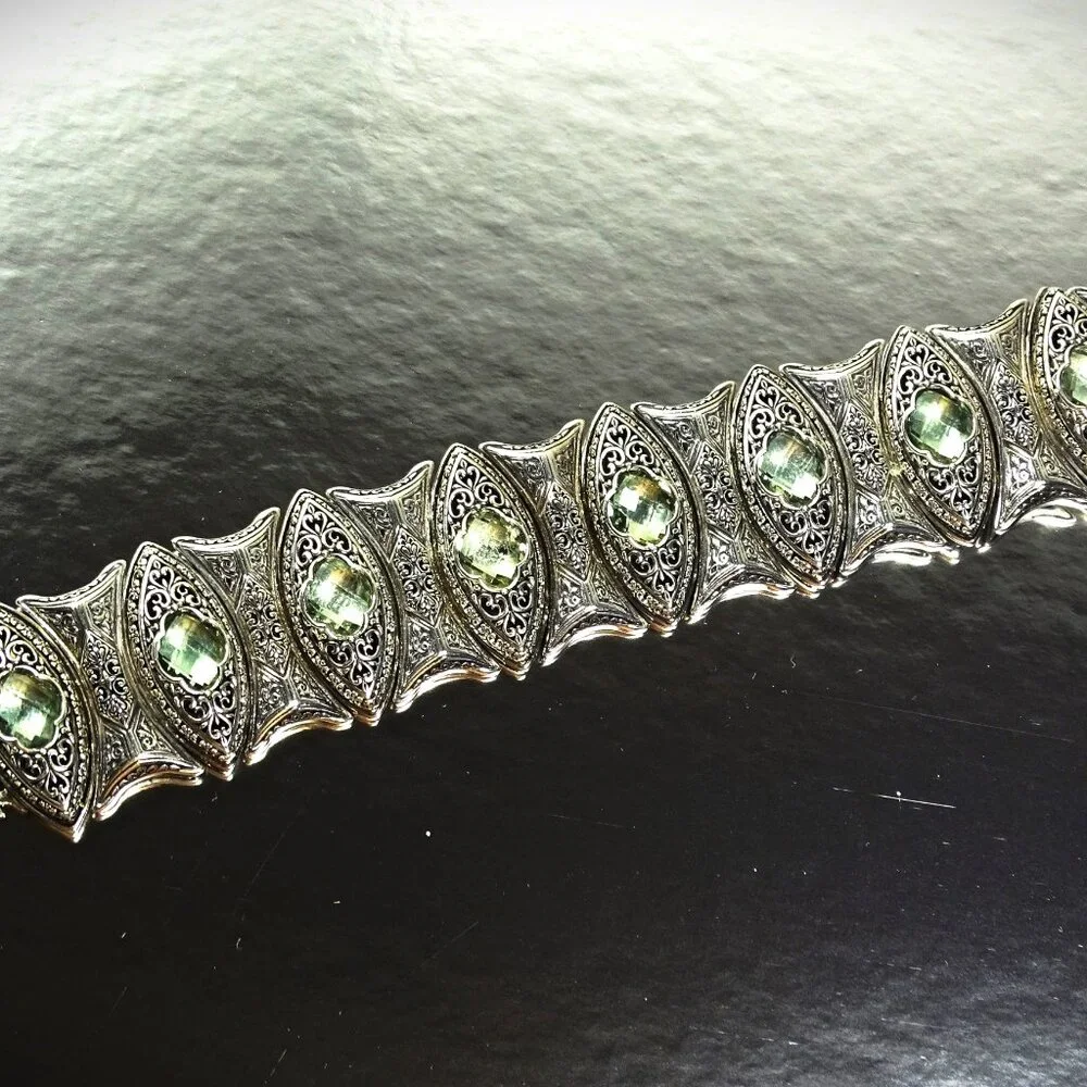 KONSTANTINO Sterling Silver Faceted Prasiolite Wide Link Bracelet 121 Grams - Picture 7 of 13